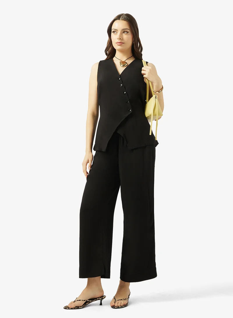 Ginger  Button Up Assymetric Vest & Straight Fit Pant Coord Set for Women | Best Price UAE